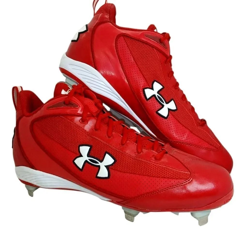 UNDER ARMOUR Men's Fire Red Metal Baseball Cleats - Size 14
